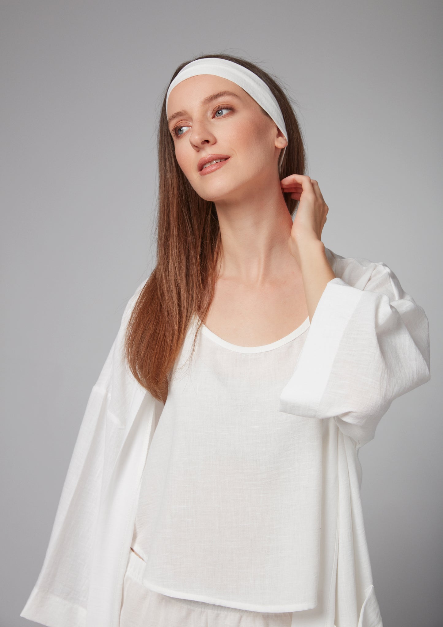 Linen Headband- White Orchid